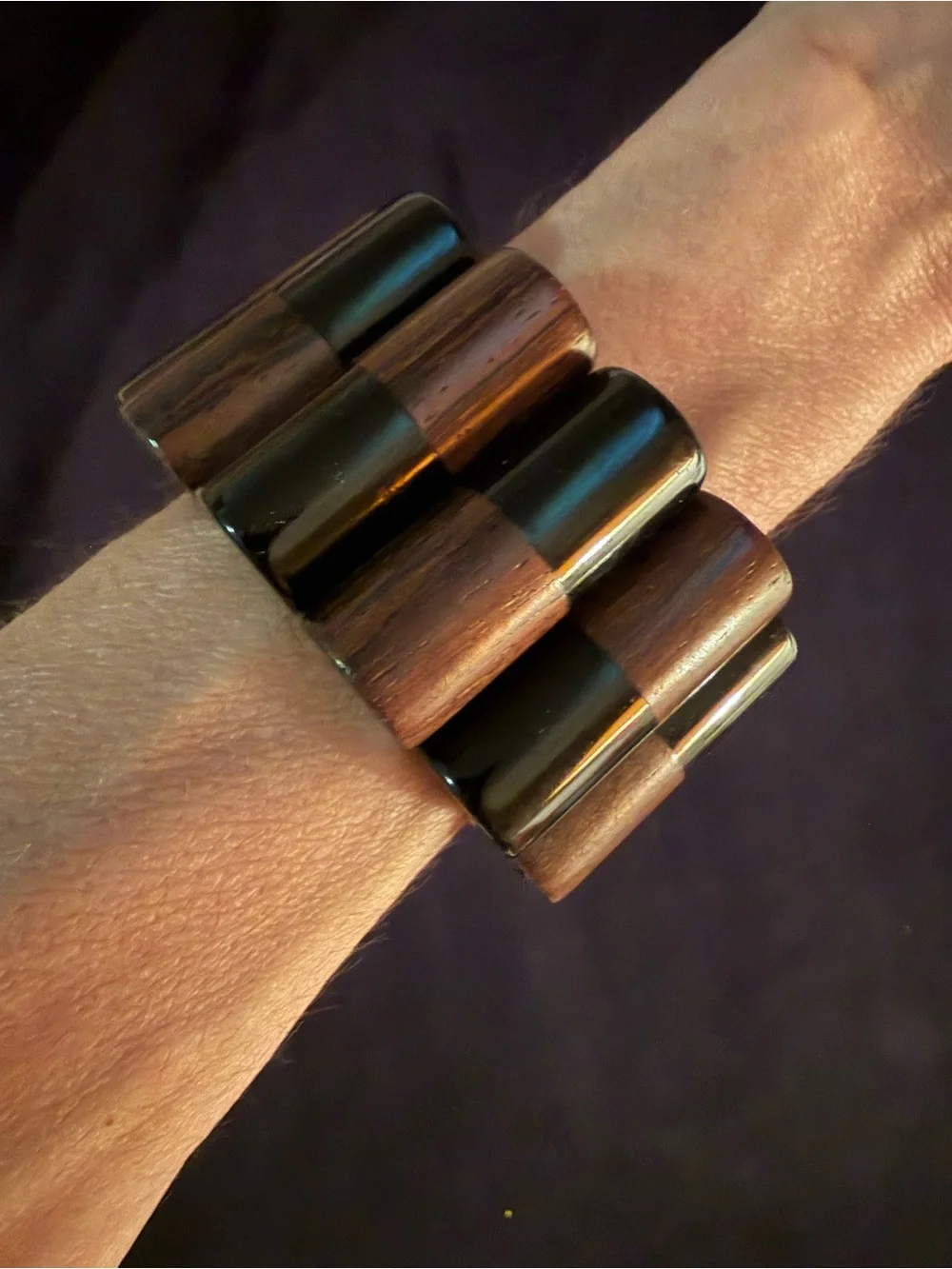 New Hand Crafted Black & Brown Chunky Wood Bracelet. Wood is In 💕